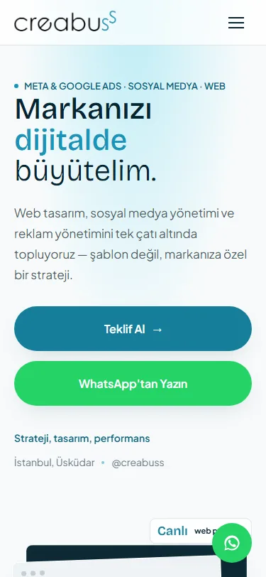 Creabuss — mobil site görünümü