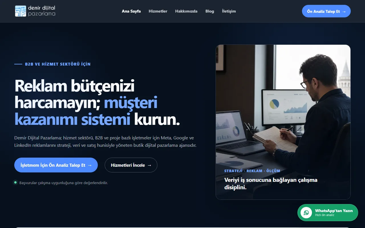 Demir Dijital Pazarlama — masaüstü site görünümü